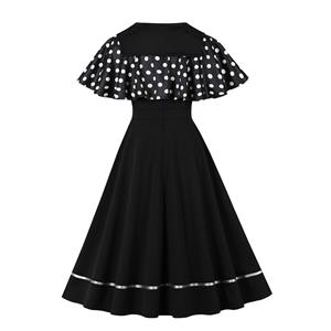 Vintage 2 - Piece Polka Dot & Black Dress Set (Peter Pan Collar Cape + Sleeveless A - line Dress) N23934