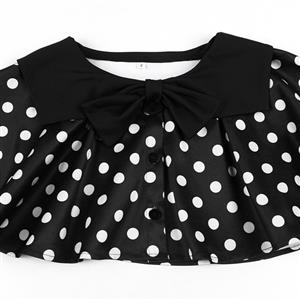 Vintage 2 - Piece Polka Dot & Black Dress Set (Peter Pan Collar Cape + Sleeveless A - line Dress) N23934