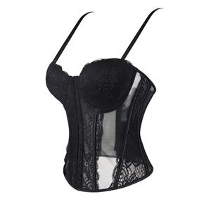 Black Lace Corset?? - Adjustable Underbust Bustier with Sheer Panels N23792