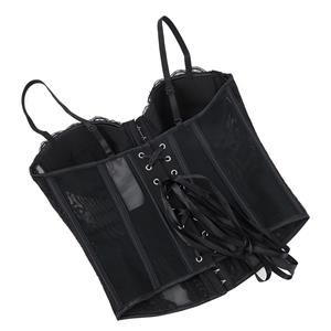Black Lace Corset?? - Adjustable Underbust Bustier with Sheer Panels N23792