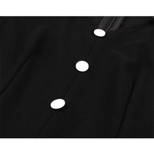 Vintage Black And White Lapel Short Sleeve High Waist Button Midi A-line Dress N19567