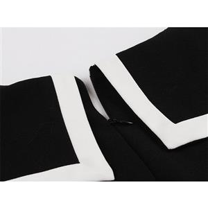 Vintage Black And White Lapel Short Sleeve High Waist Button Midi A-line Dress N19567