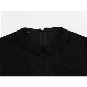 Sexy Black Lapel Sheer Mesh Spliced Low-cut Long Sleeve Party Midi Dress N19515