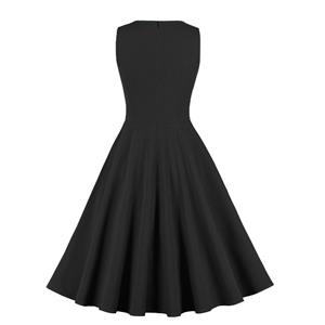 Vintage Black V Neck Sleeveless High Waist Wrinkle Summer Party Midi Dress N23032