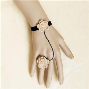 Vintage Black Wristband Flower Bracelet with Ring J18065