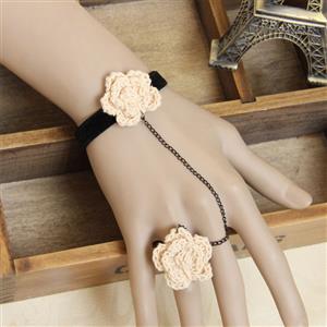 Vintage Black Wristband Flower Bracelet with Ring J18065