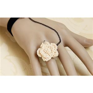 Vintage Black Wristband Flower Bracelet with Ring J18065