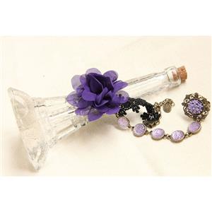 Vintage Black Wristband Purple Gem Embellished Bracelet with Ring J18075