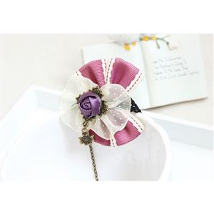 Vintage Black Wristband Purple Rose Bowknot  Embellished Bracelet with Ring J18083