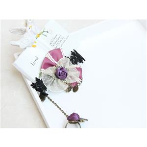 Vintage Black Wristband Purple Rose Bowknot  Embellished Bracelet with Ring J18083