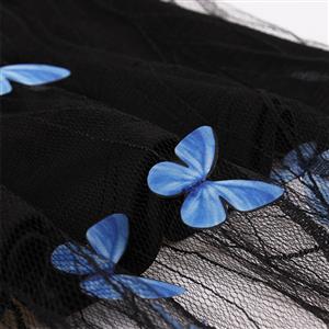 Vintage V Neck Blue Butterfly Sleeveless High Waist Summer Party Midi Dress N22838