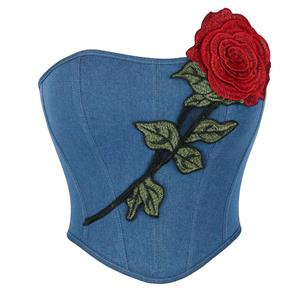 vintage corset, rosette corset, tube top corset, renaissance corset, blue corset #N23637