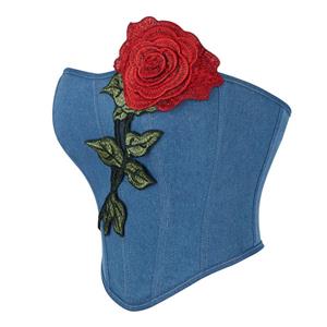 Women's Vintage Blue Denim Rosette Bandeau Corset N23637