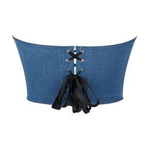 Women's Vintage Blue Denim Rosette Bandeau Corset N23637