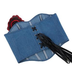 Women's Vintage Blue Denim Rosette Bandeau Corset N23637