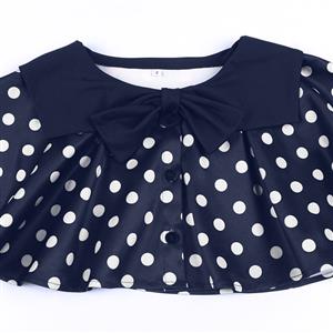 Vintage 2 - Piece Polka Dot & Navy Blue Dress Set (Peter Pan Collar Cape + Sleeveless A - line Dress) N23933