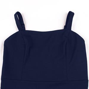 Vintage 2 - Piece Polka Dot & Navy Blue Dress Set (Peter Pan Collar Cape + Sleeveless A - line Dress) N23933