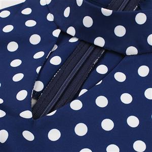 Vintage Blue Polka Dot Halter Swing Dress 1950s Style N23936