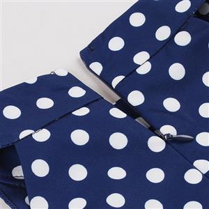 Vintage Blue Polka Dot Halter Swing Dress 1950s Style N23936