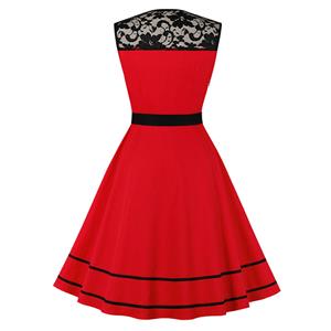 1950's Vintage See-through Lace Patchwork Sleeveless High Waist Belted Cocktail Midi Dress N21496