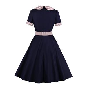 Vintage Turn-down Bowknot Collar Short Sleeve Cocktail Party Swing Dress N20024