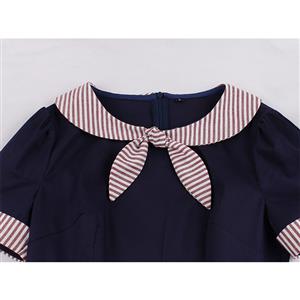 Vintage Turn-down Bowknot Collar Short Sleeve Cocktail Party Swing Dress N20024