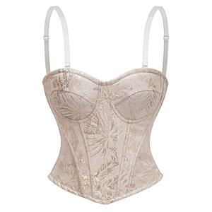 vintage corset, brocade bustier, satin corset top, Victorian waist cincher, floral jacquard corset, adjustable strap corset, front zipper corset, sweetheart neckline, waist training top, steampunk corset, lace up bustier, women's corset, elegant lingerie, structured bodysuit, retro waist cincher #N23909
