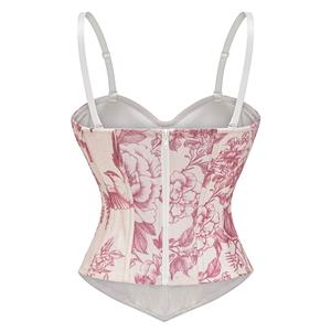 Vintage Floral Print Corset Top – Victorian Style Satin Bustier with Adjustable Straps N23910