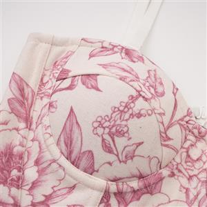 Vintage Floral Print Corset Top – Victorian Style Satin Bustier with Adjustable Straps N23910