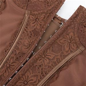 Brown Elegant Corset?? - Vintage Lace Bustier with Front Zipper N23793