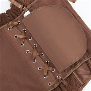 Brown Elegant Corset?? - Vintage Lace Bustier with Front Zipper N23793