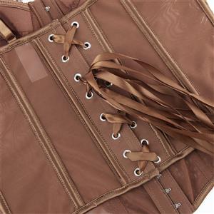 Brown Elegant Corset?? - Vintage Lace Bustier with Front Zipper N23793