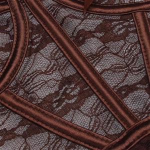 Vintage Brown Lace Corset Top - Front Lace-Up Bustier with Adjustable Ribbon & Detachable Straps N237817