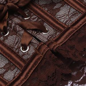 Vintage Brown Lace Corset Top - Front Lace-Up Bustier with Adjustable Ribbon & Detachable Straps N237817