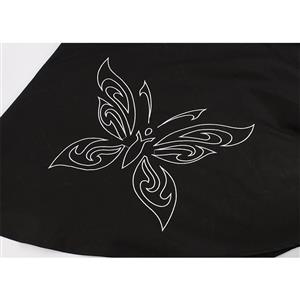 Gothic Black Butterfly Embroidered Side Lace-up High Waist Midi Dress N19240