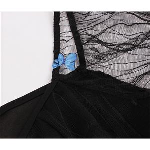 Sexy Square Neckline Butterfly Lacing Bodice Puff Sleeves High Waist Party Black Swing Dress N21505