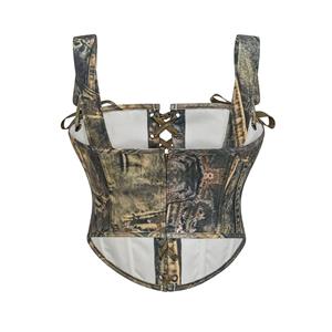 Vintage Camo Lace-Up Corset Top with Adjustable Shoulder Straps & Bow Accents N23777