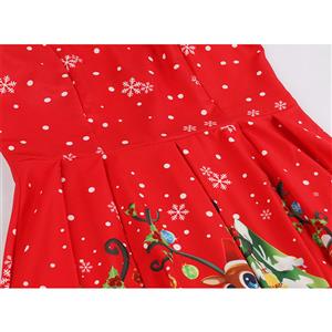 Fashion Round Neck Christmas Tree and Reindeer Print Short Sleeves High Waist High-low Dress N18377