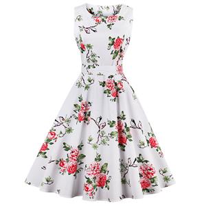 1950's Vintage Floral Print Sleeveless Dress N12861