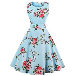 1950's Vintage Floral Print Sleeveless Dress N12867