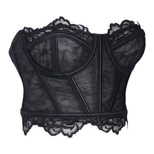 Black Lace Corset Bustier with Back Lace-up & Boning N23927