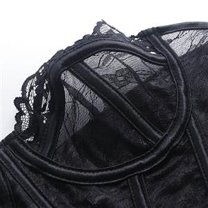Black Lace Corset Bustier with Back Lace-up & Boning N23927