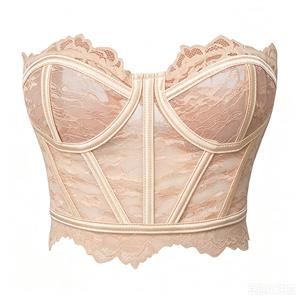 nude corset, beige corset, lace bustier, back lace-up, boned corset, sweetheart neckline, scalloped trim, bridal corset, wedding top, party wear, layering piece, feminine top, vintage style, cropped bustier, nude lace top #N23926