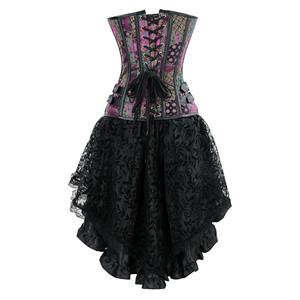 Steampunk Gothic Vintage Jacquard Overbust Corset And Skirt Set N12545