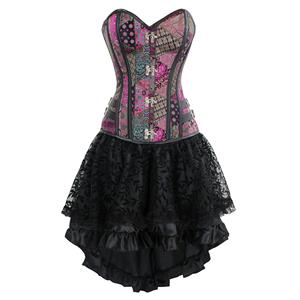 Steampunk Gothic Vintage Jacquard Overbust Corset And Skirt Set N12545