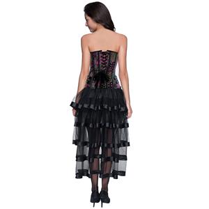 Charming Sexy Vintage Jacquard Overbust Corset And Skirt Set N12546