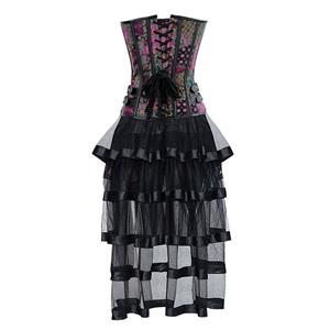 Charming Sexy Vintage Jacquard Overbust Corset And Skirt Set N12546