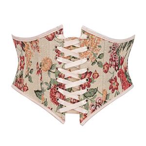 Waist Cincher, Front Lace-Up Corset, Embroidered Corset Belt, Vintage Waist Trainer, Back Zipper Closure, Adjustable Corset, Floral Embroidery, Satin Ribbon Lacing, Boned Cincher, Cream Corset Belt, Retro Shapewear, Body Shaper, Decorative Corset, Overbust Waist Trainer, Special Occasion Belt #N23870