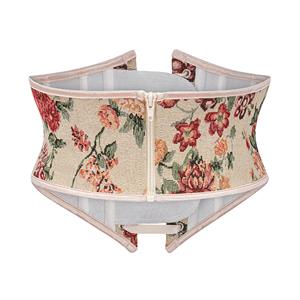 Vintage Embroidered Floral Corset Belt, Front Lace-Up Waist Cincher with Back Zipper N23870