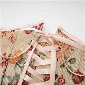 Vintage Embroidered Floral Corset Belt, Front Lace-Up Waist Cincher with Back Zipper N23870
